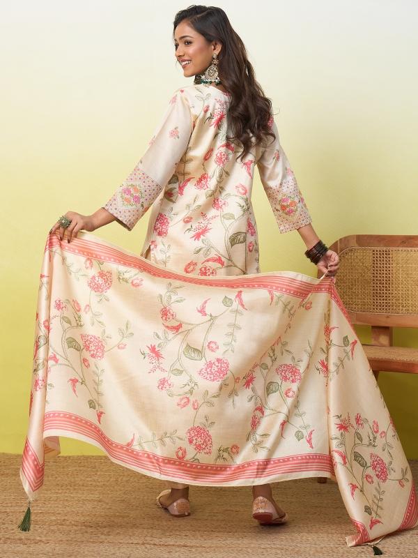 VP 9887 B Women’s Silk Kurta Pent Dupatta Sets with Beads Embroidery | 3pcs Ethnic Set